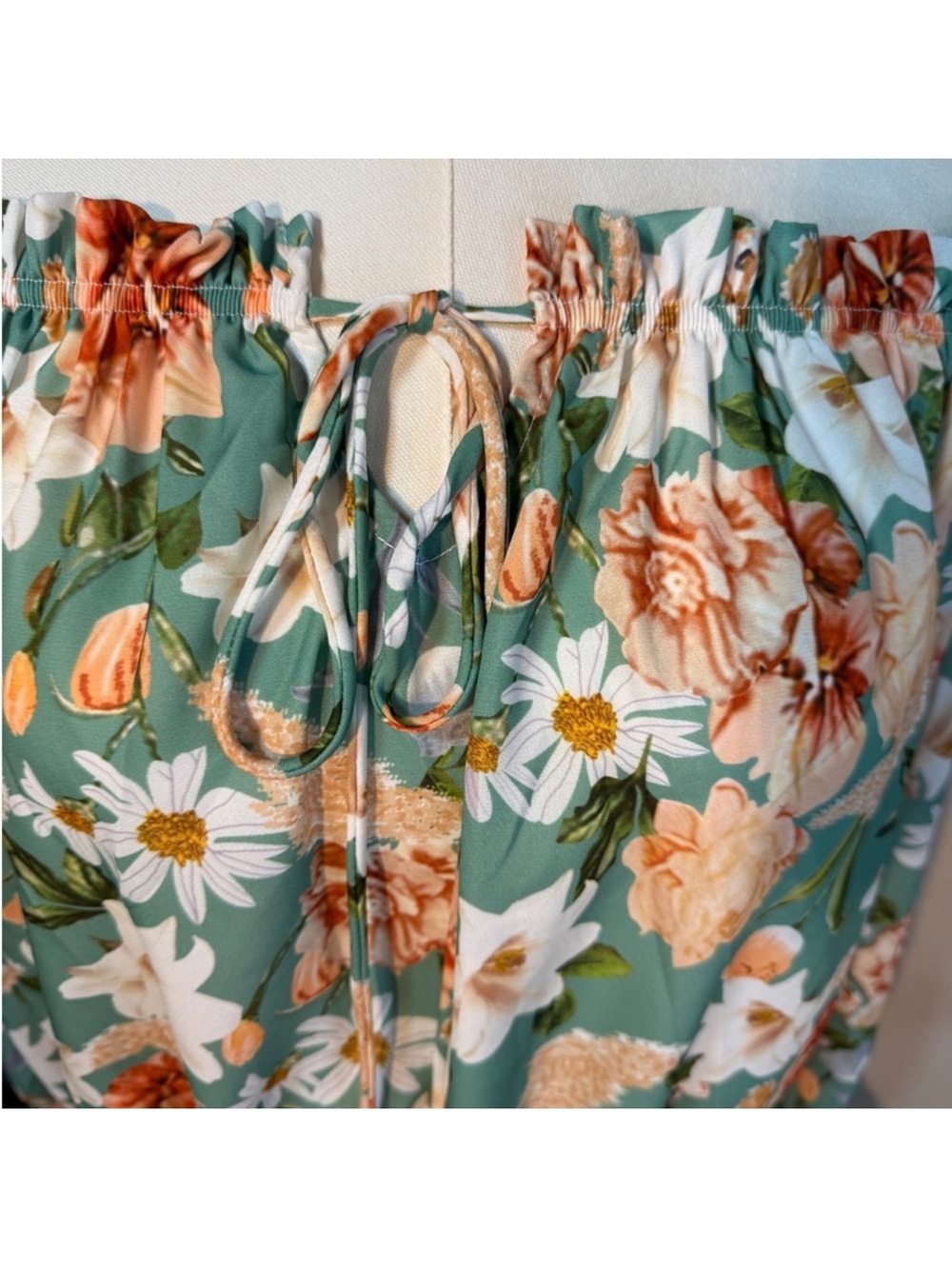 Off-Shoulder Floral Blouse in Sage with Peach & White Blooms - Picture 7 of 9